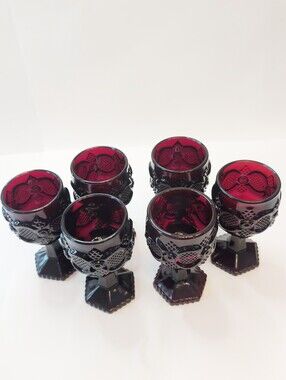 Vintage Avon Cape Cod Ruby Red Wine Goblets. Set Of 6